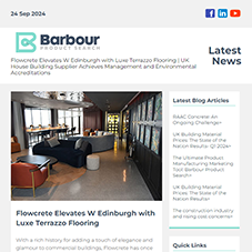 Latest News from Barbour Product Search:  Flowcrete Elevates W Edinburgh with Luxe Terrazzo Flooring | UK House Building Supplier Achieves Management and Environmental Accreditations